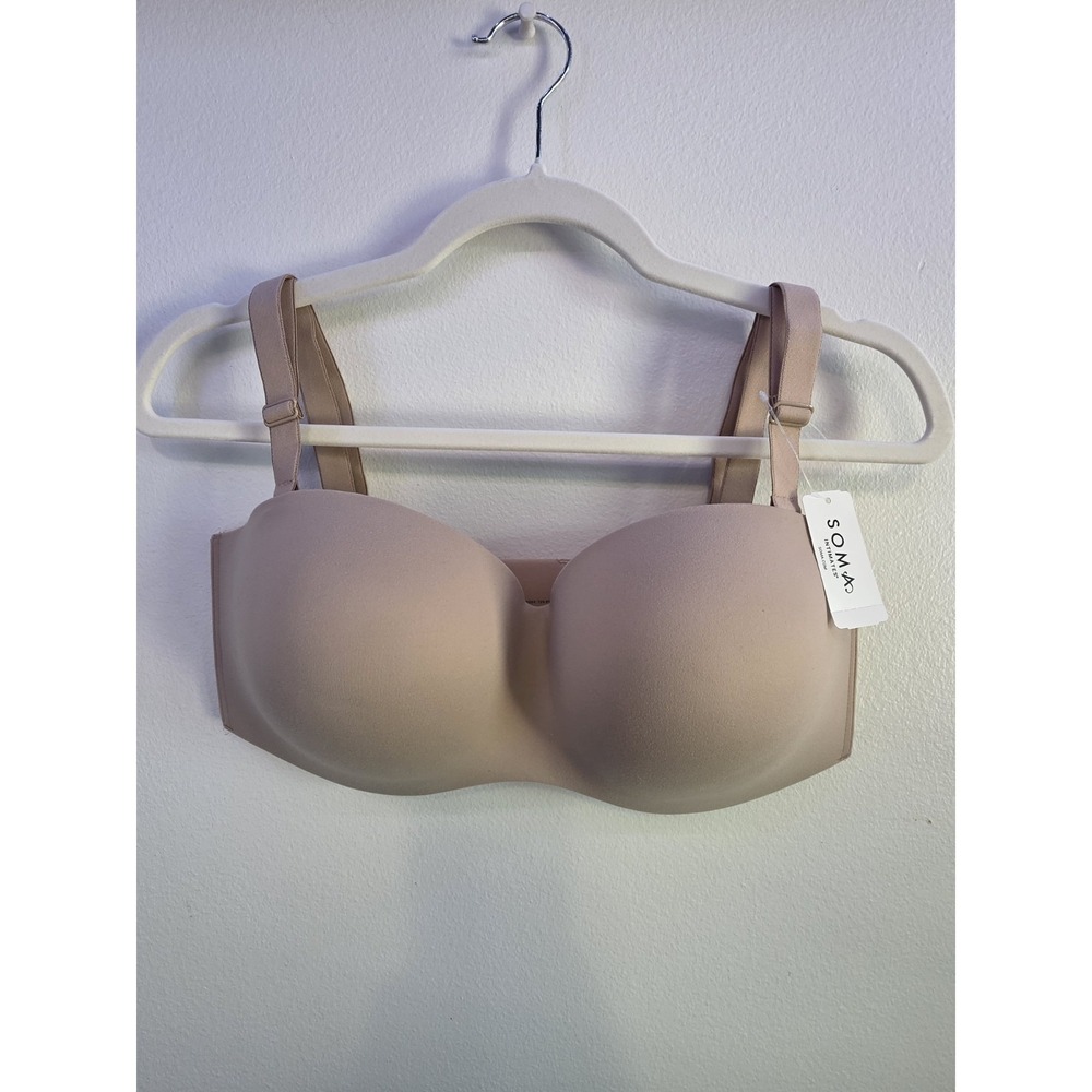 Soma 36DD Bra Tan Enbliss Stay Put Strapless Wireless Stretch Warm Amber NEW